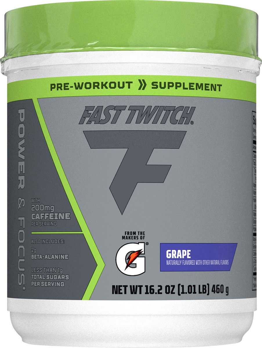 slide 6 of 6, Fast Twitch Pre-Workout Supplement, Grape, 16.2 oz