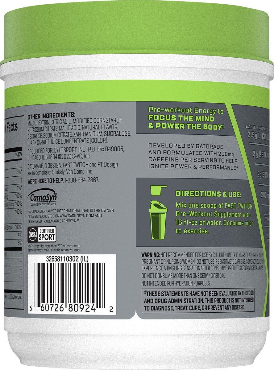 slide 5 of 6, Fast Twitch Pre-Workout Supplement, Grape, 16.2 oz