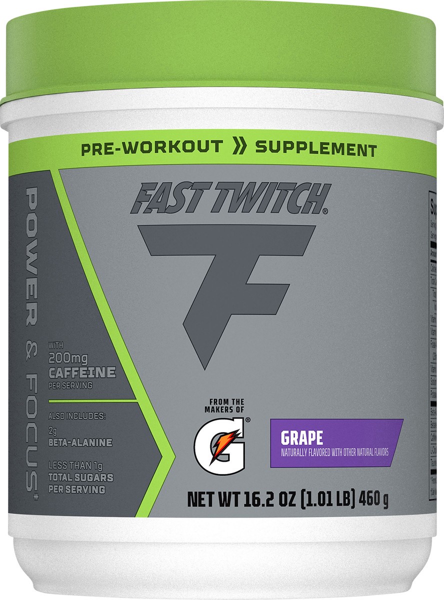 slide 4 of 6, Fast Twitch Pre-Workout Supplement, Grape, 16.2 oz