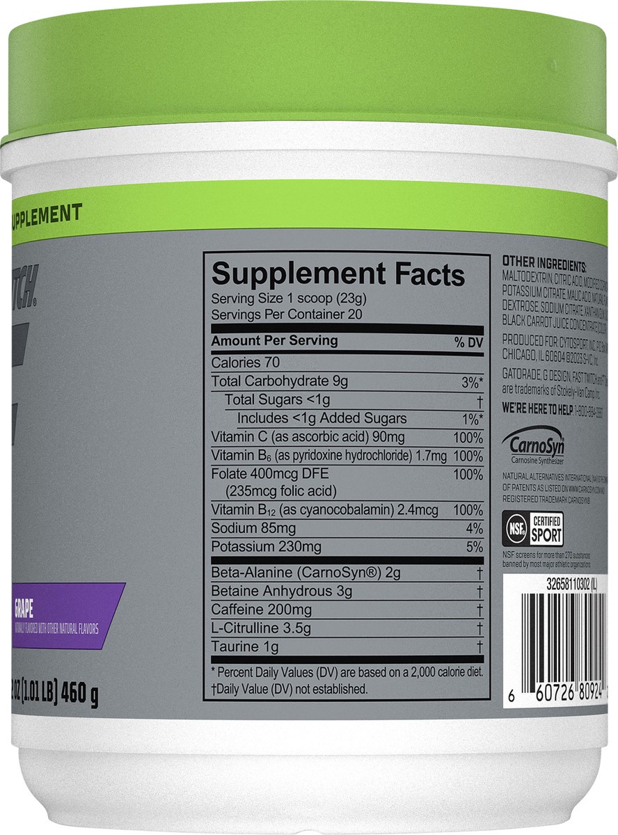 slide 2 of 6, Fast Twitch Pre-Workout Supplement, Grape, 16.2 oz