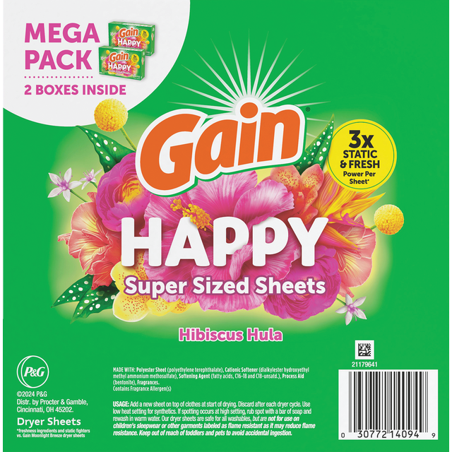 slide 1 of 1, Gain Happy Super Sized Dryer Sheets, Hibiscus Hula, 130 Ct, 130 ct