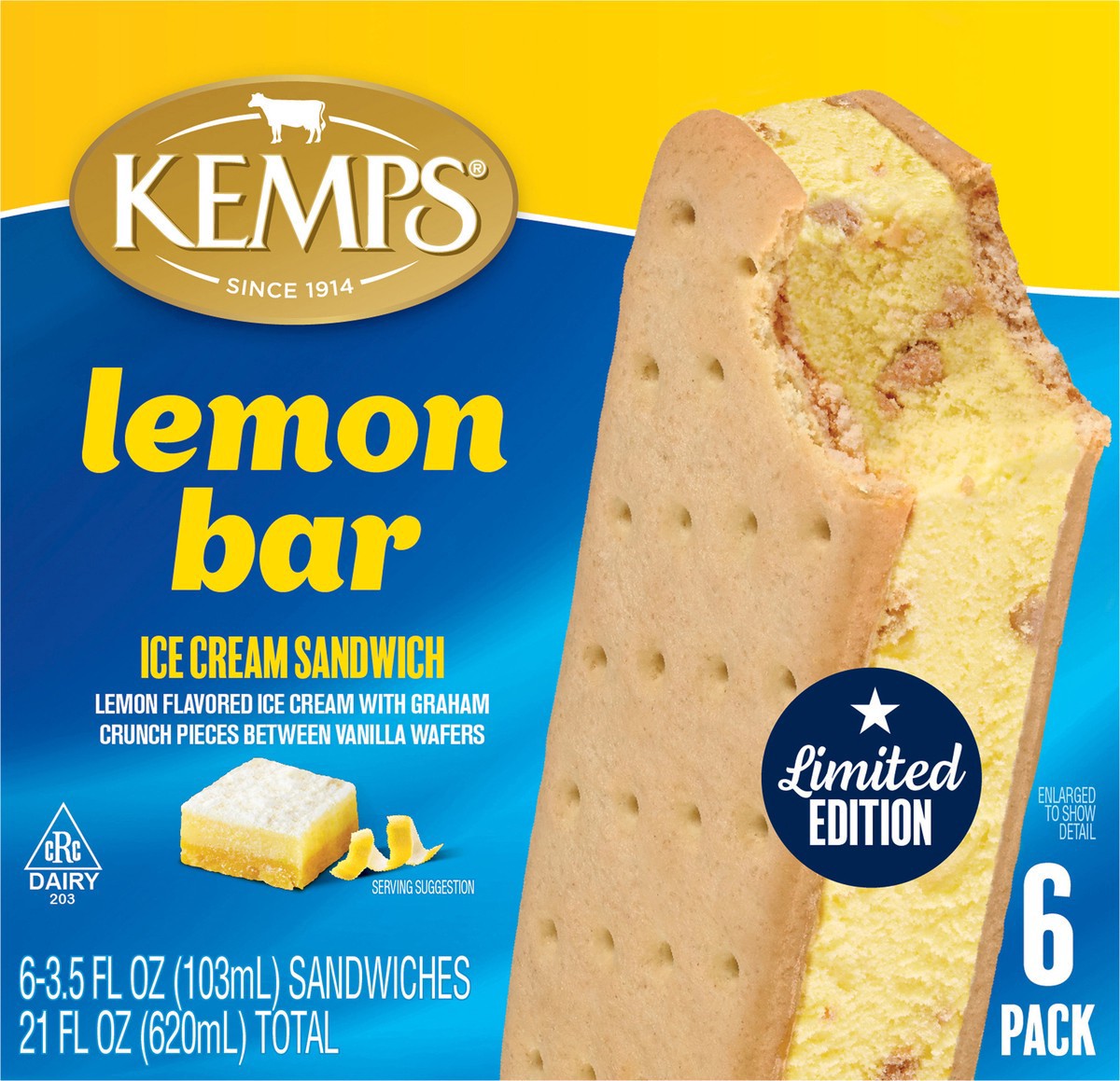 slide 5 of 11, Kemps Lemon Bar Ice Cream Sandwiches, 6 ct
