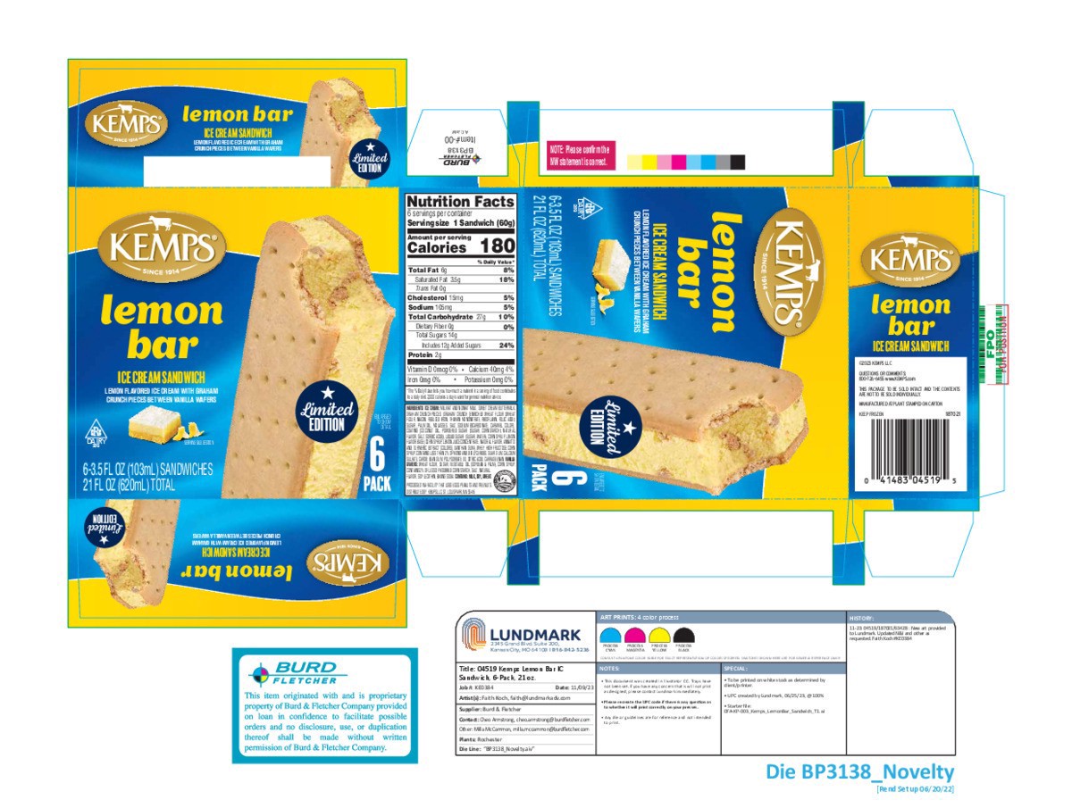 slide 10 of 11, Kemps Lemon Bar Ice Cream Sandwiches, 6 ct