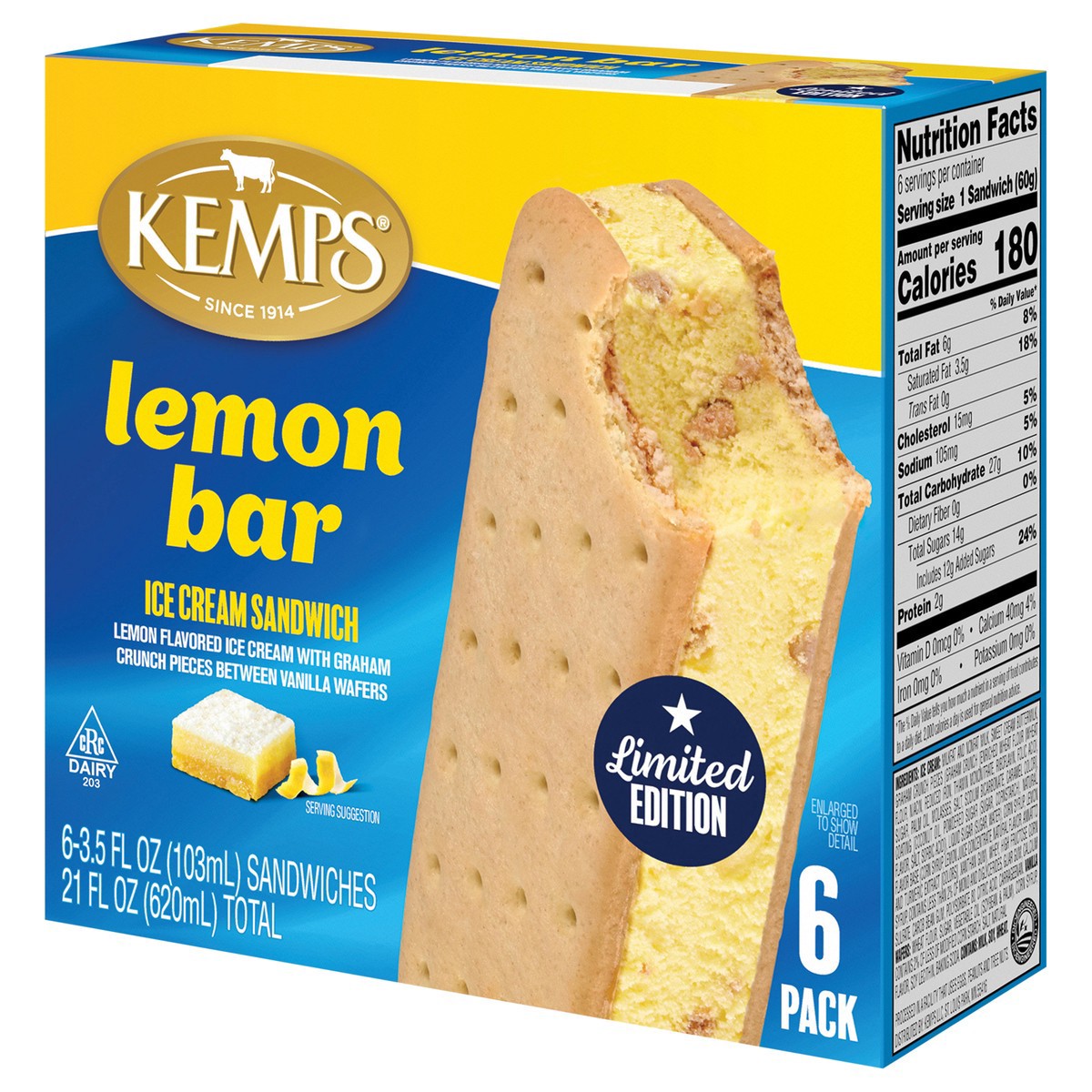 slide 3 of 11, Kemps Lemon Bar Ice Cream Sandwiches, 6 ct
