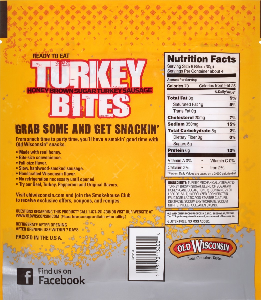 slide 3 of 7, Old Wisconsin Honey Brown Sugar Turkey Sausage Turkey Bites 4 oz. Pouch, 4 oz