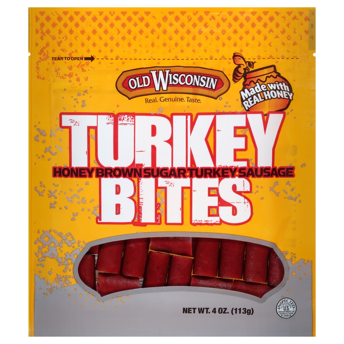 slide 1 of 7, Old Wisconsin Honey Brown Sugar Turkey Sausage Turkey Bites 4 oz. Pouch, 4 oz