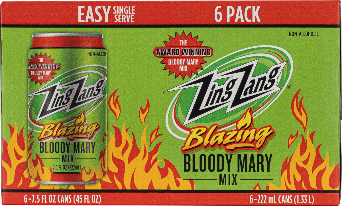 slide 10 of 13, Zing Zang Blazing Bloody Mary Mix, Non-Alcoholic Cocktail Mixer, 7.5 Fl Oz Cans (Pack of 6), 6 ct
