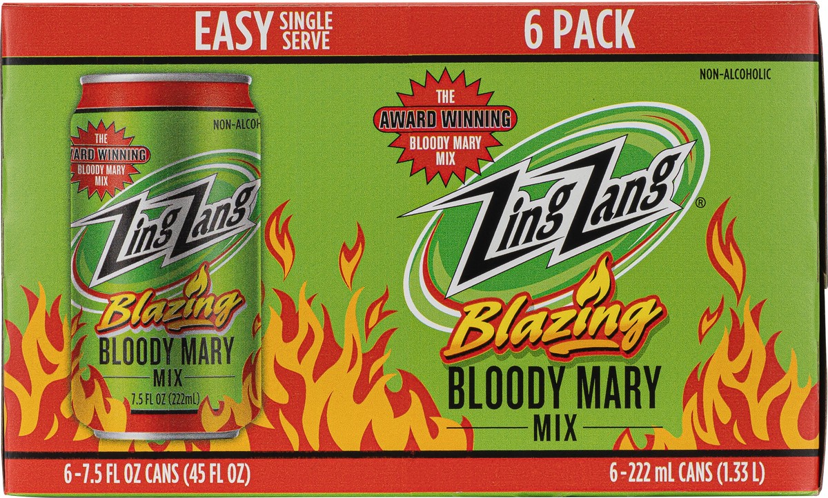 slide 3 of 13, Zing Zang Blazing Bloody Mary Mix, Non-Alcoholic Cocktail Mixer, 7.5 Fl Oz Cans (Pack of 6), 6 ct