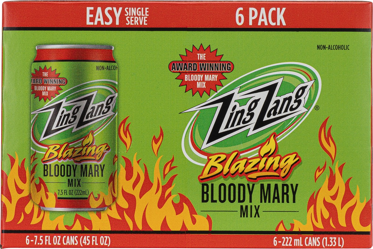 slide 4 of 13, Zing Zang Blazing Bloody Mary Mix, Non-Alcoholic Cocktail Mixer, 7.5 Fl Oz Cans (Pack of 6), 6 ct