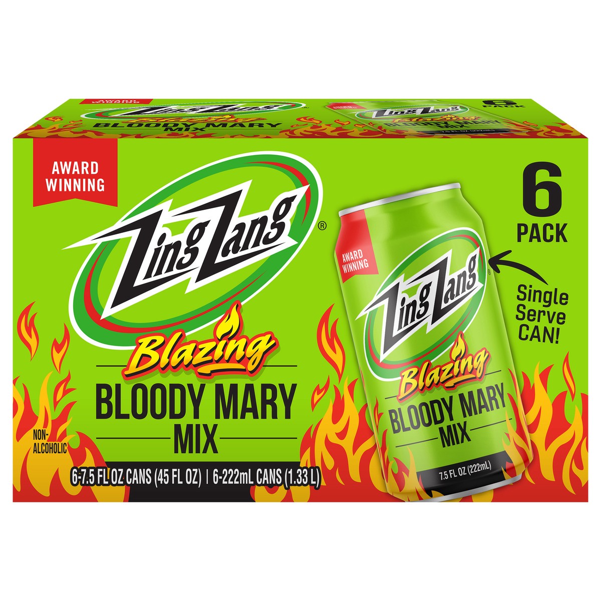 slide 1 of 13, Zing Zang Blazing Bloody Mary Mix, Non-Alcoholic Cocktail Mixer, 7.5 Fl Oz Cans (Pack of 6), 6 ct
