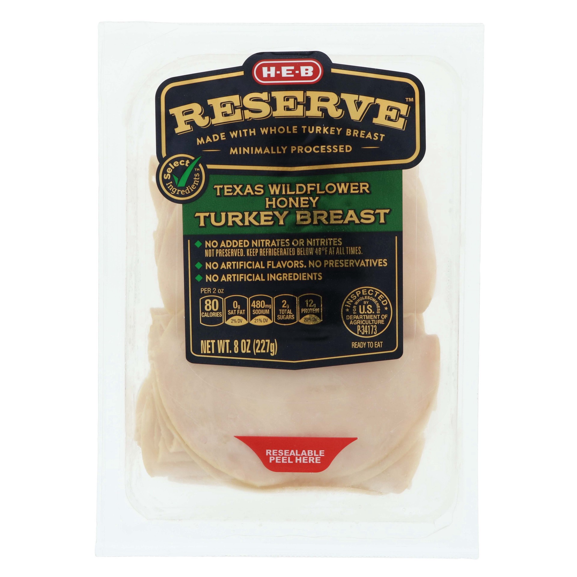 slide 1 of 1, H-E-B Reserve Texas Wildflower Honey Turkey Breast Lunch Meat, 8 oz