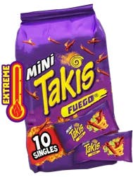 Takis Fuego Mini Hot Chili Pepper & Lime Rolled Tortilla Chips, 10 pc / 1.23 oz