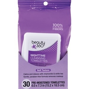 slide 1 of 1, Beauty 360 Night-Time Cleansing Towelettes, 30/Pack, 30 ct