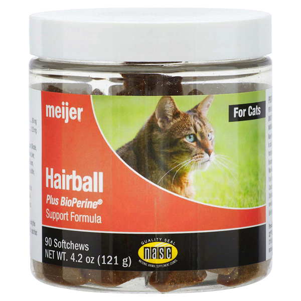 slide 1 of 1, Meijer Hairball plus BioPerine Soft Chews For Cats, Chicken and Cheese, 90 ct