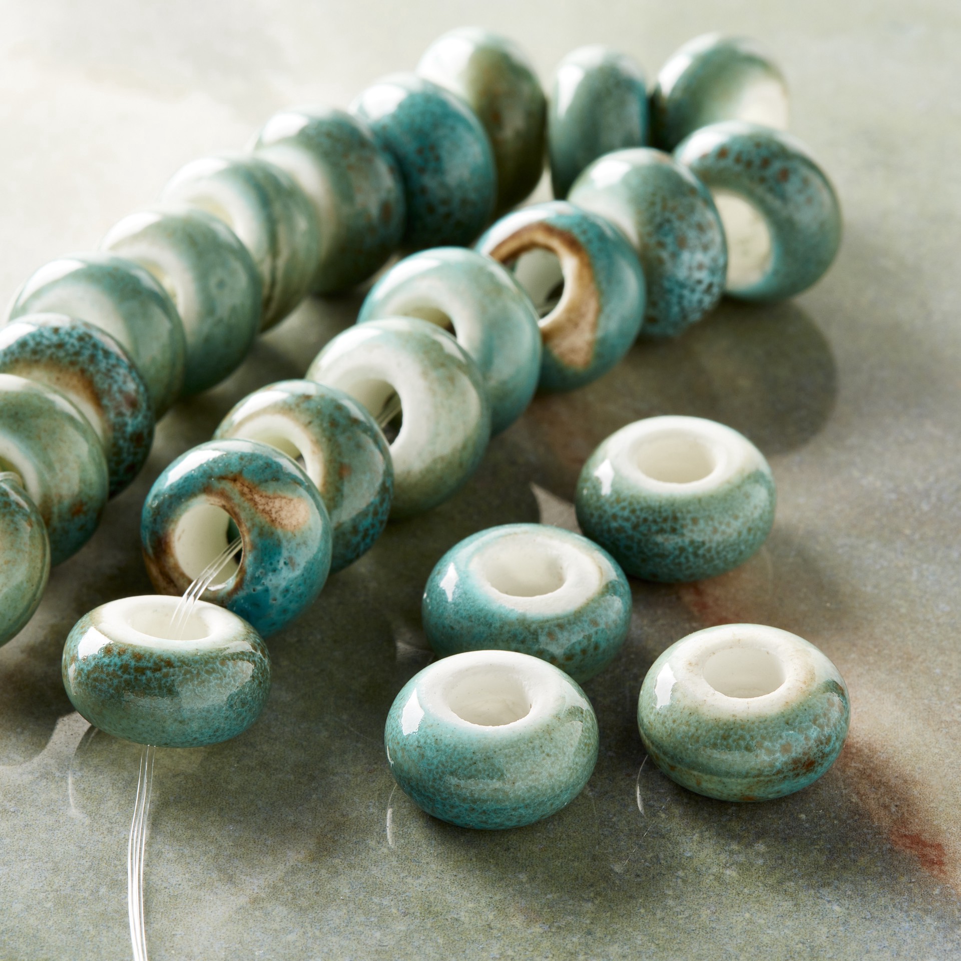 slide 3 of 3, Aqua Ceramic Rondelle Beads, 14mm By Bead Landing, 14mm