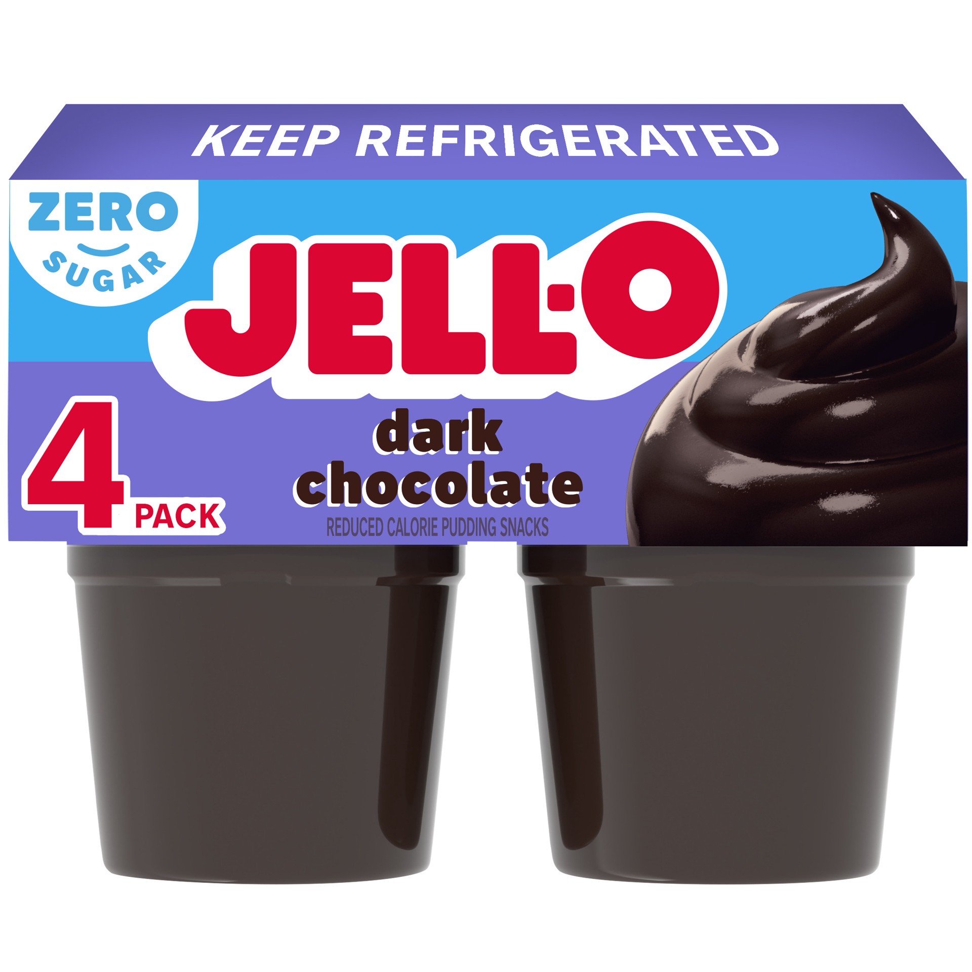 slide 1 of 5, Jell-O Dark Chocolate Zero Sugar Ready-to-Eat Pudding Snack Cups, 4 ct Cups, 4 ct