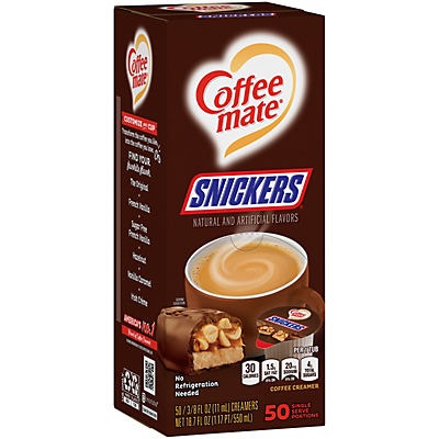 slide 1 of 1, Nestlé Coffee-Mate Snickers Liquid Coffee Creamer Singles, 50 ct