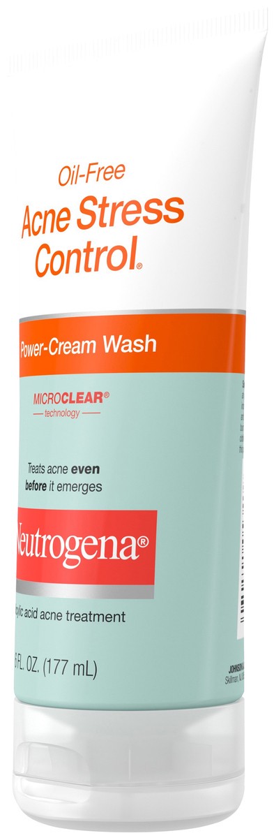 slide 5 of 9, Neutrogena Oil-Free Acne Stress Control Power-Cream Face Wash with 2% Salicylic Acid Acne Treatment Medication, Soothing Daily Acne Facial Cleanser for Acne-Prone Skin Care, 6 fl. oz, 6 fl oz