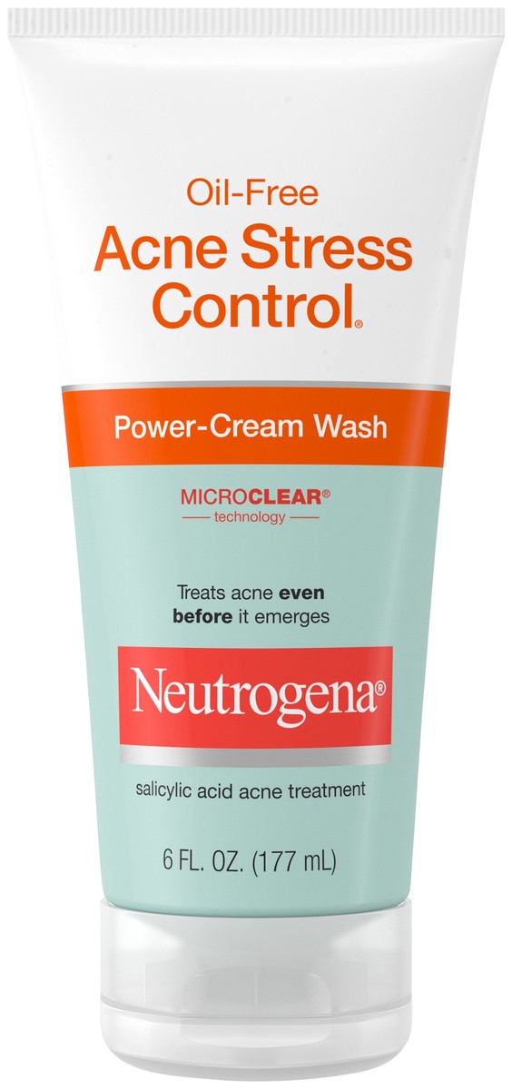 slide 9 of 9, Neutrogena Oil-Free Acne Stress Control Power-Cream Face Wash with 2% Salicylic Acid Acne Treatment Medication, Soothing Daily Acne Facial Cleanser for Acne-Prone Skin Care, 6 fl. oz, 6 fl oz