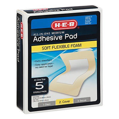 slide 1 of 1, H-E-B All-In-One Medium Adhesive Pad, 5 ct