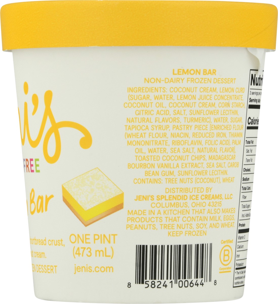 slide 8 of 9, Jeni's Dairy-Free Lemon Bar Frozen Dessert 1 pt, 1 pint