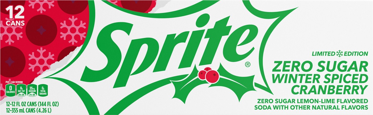 slide 5 of 8, Sprite Winter Spiced Cranberry Zero Sugar Fridge Pack Cans- 12 ct, 12 ct; 12 oz