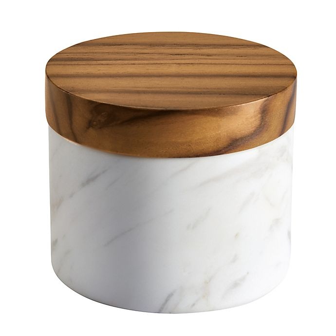 slide 2 of 4, Anolon Pantryware White Marble Salt Cellar with Teak Wood Lid, 1 ct