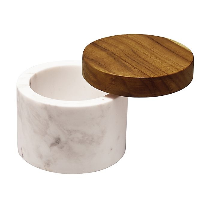 slide 3 of 4, Anolon Pantryware White Marble Salt Cellar with Teak Wood Lid, 1 ct