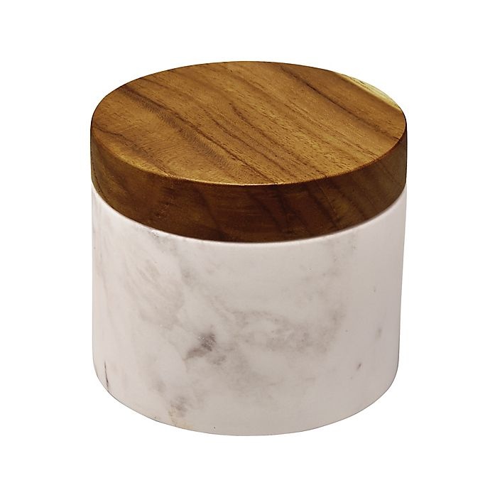 slide 4 of 4, Anolon Pantryware White Marble Salt Cellar with Teak Wood Lid, 1 ct