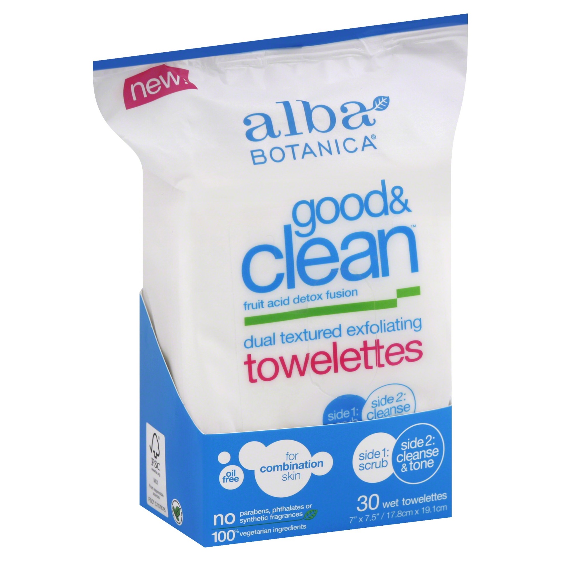 slide 1 of 1, Alba Botanica Good & Clean Dual Textured Exfoliating Towelettes, 30 ct