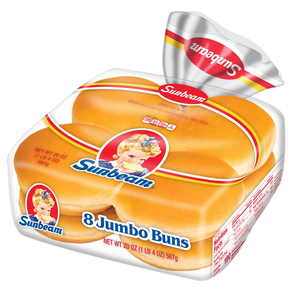 slide 5 of 12, Sunbeam Jumbo Enriched Buns 8 ea, 8 ct