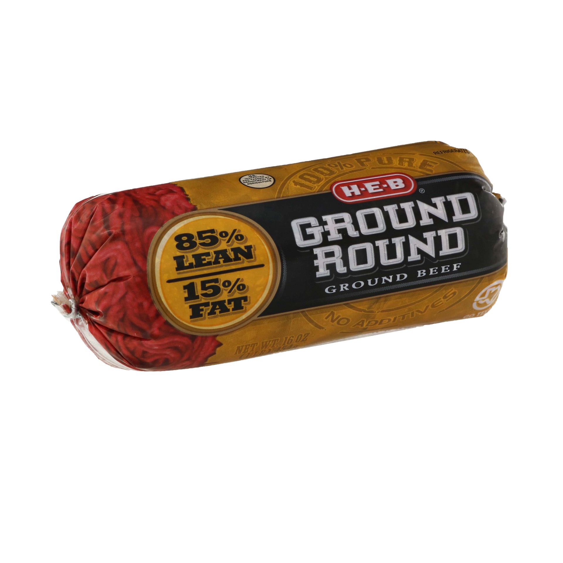 slide 1 of 1, H-E-B 100% Pure Ground Beef Round, 85% Lean, 1 lb
