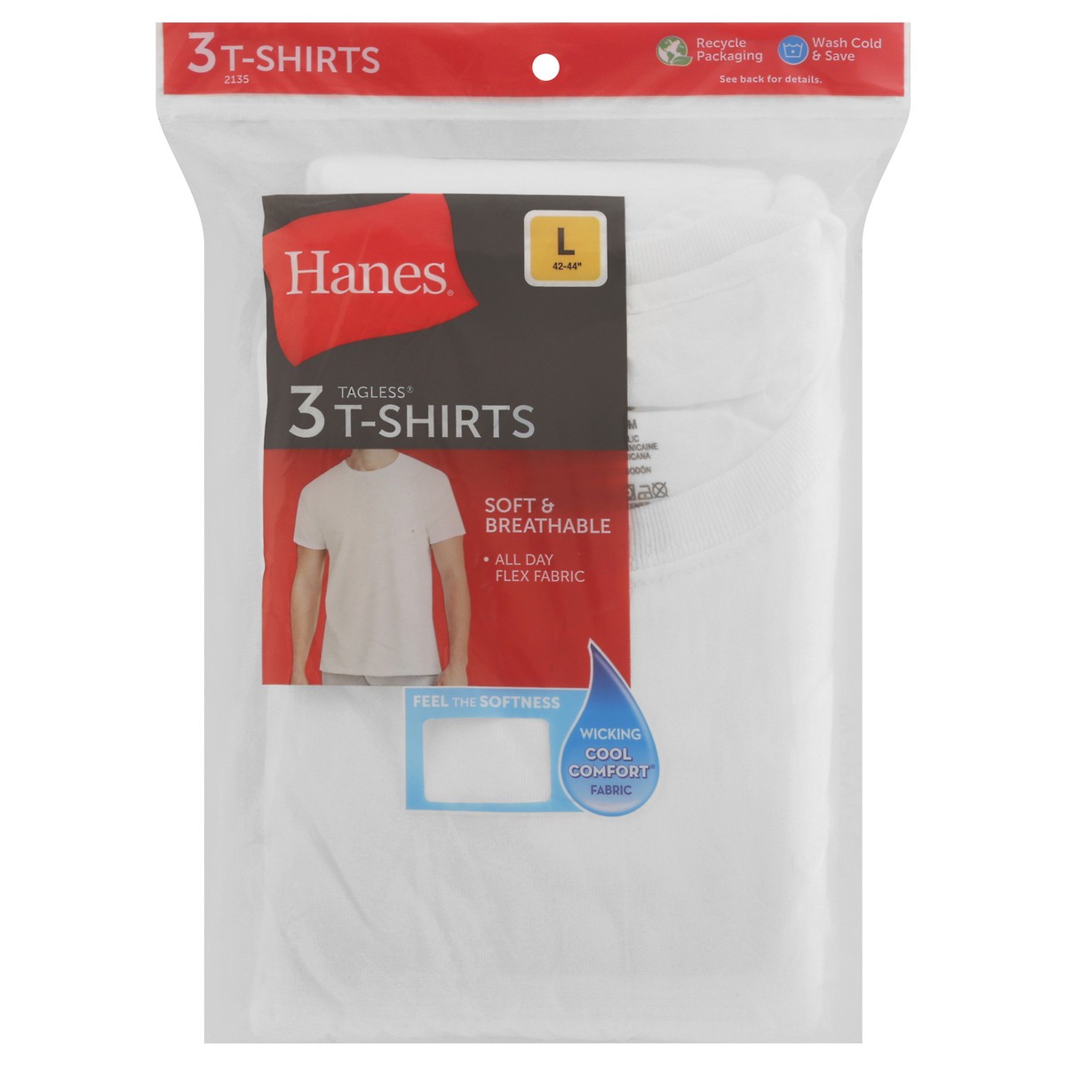 slide 1 of 2, Hanes Tagless T-Shirts Large (42-44) 3 ea, 3 ct