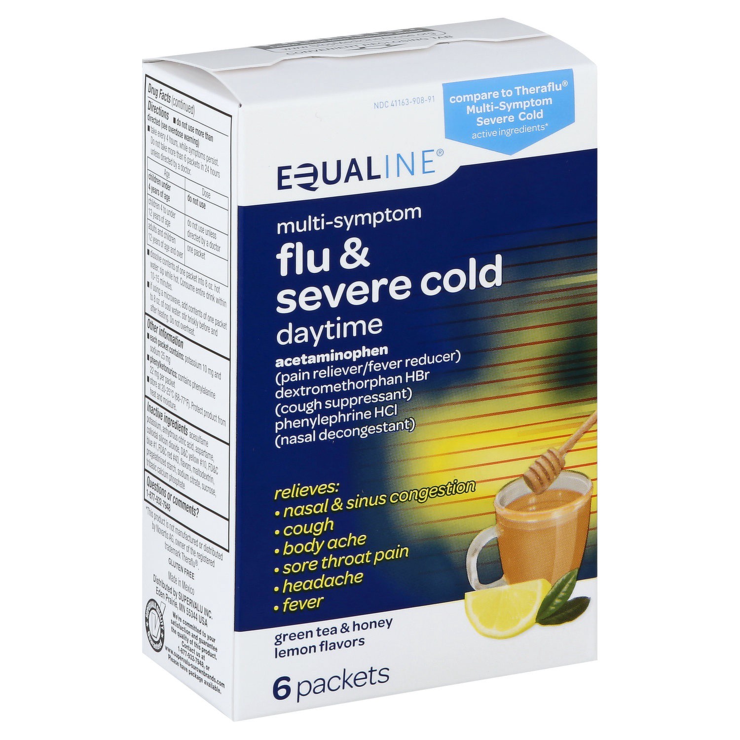 slide 1 of 1, Equaline Flu & Severe Cold Relief Tea, 6 ct