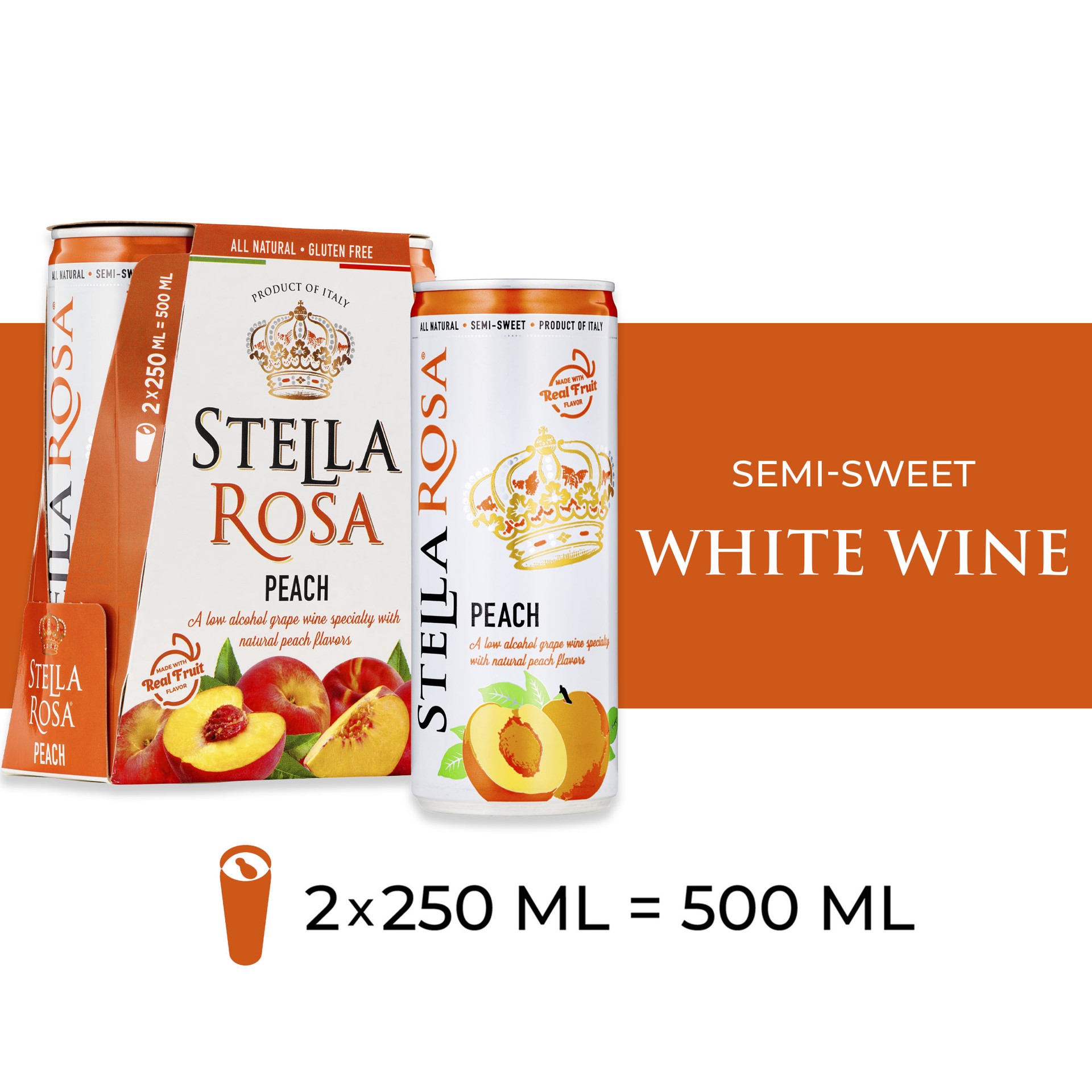 slide 8 of 10, Stella Rosa Peach Semi-Sweet White Wine 2pk/250mL Cans, 2 ct