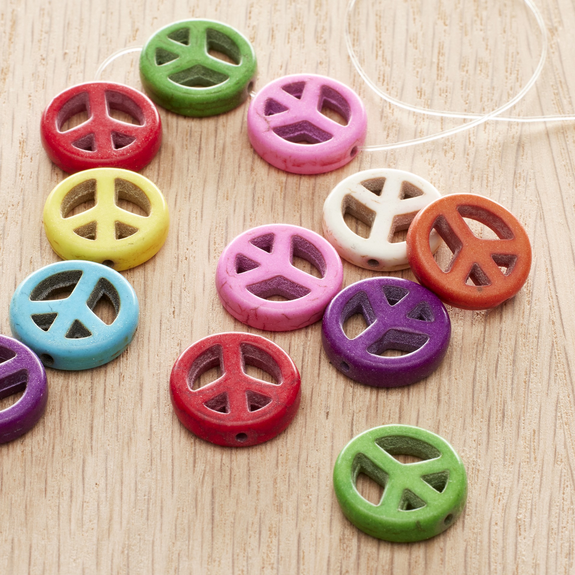 slide 2 of 3, Multicolor Dyed Reconstituted Stone Peace Sign Beads, 15mm By Bead Landing, 15mm