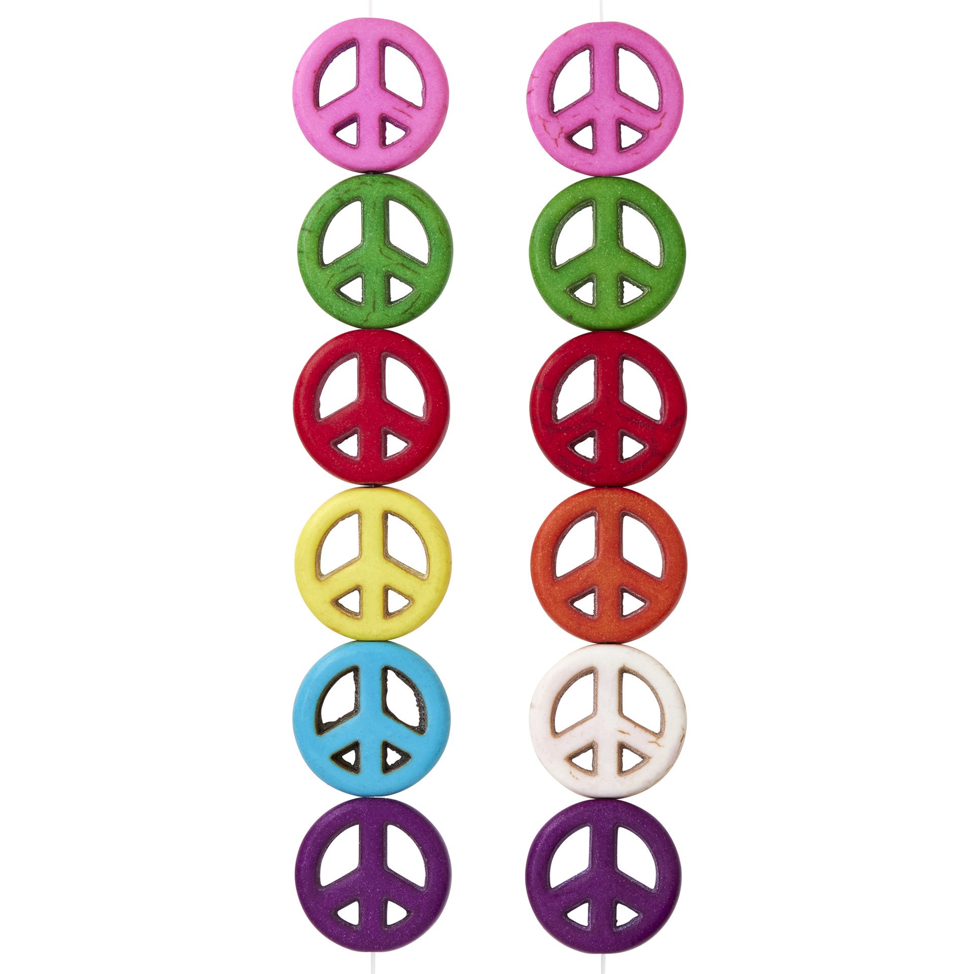 slide 3 of 3, Multicolor Dyed Reconstituted Stone Peace Sign Beads, 15mm By Bead Landing, 15mm