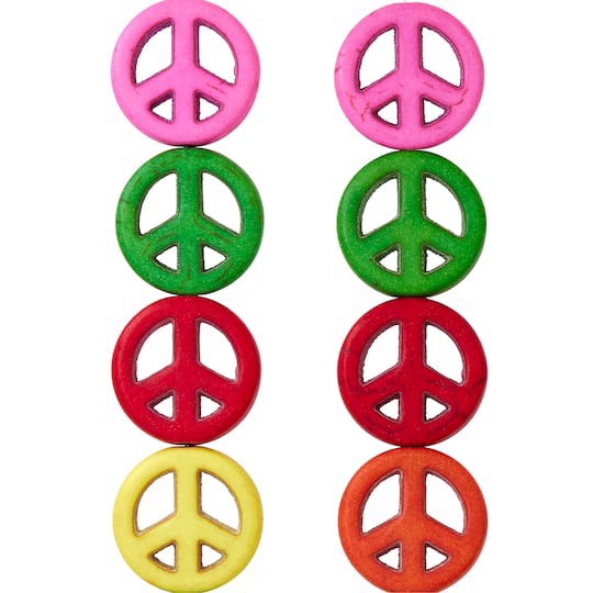 slide 1 of 3, Multicolor Dyed Reconstituted Stone Peace Sign Beads, 15mm By Bead Landing, 15mm