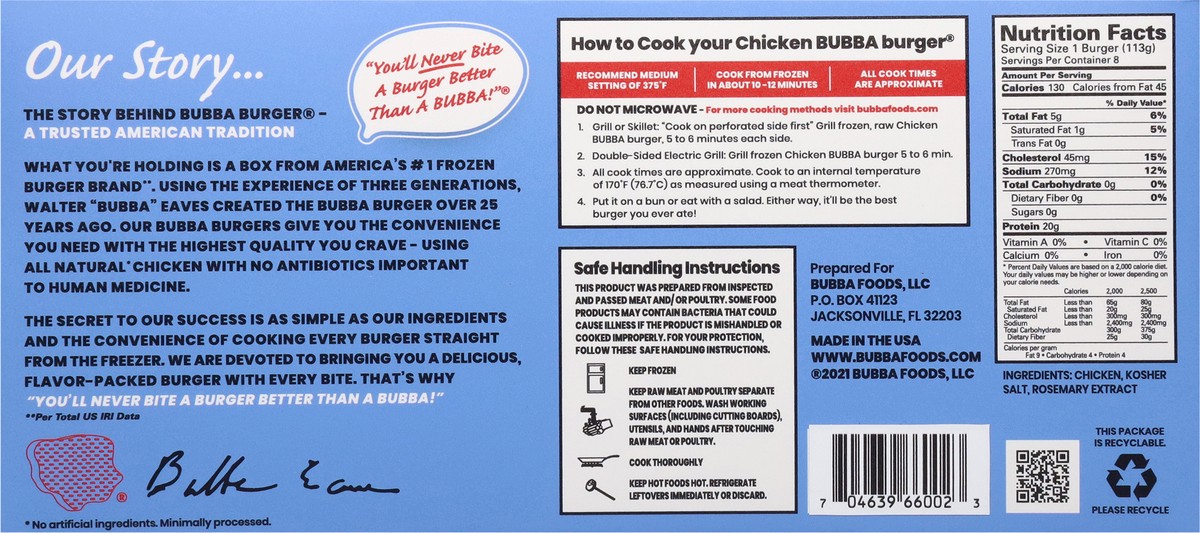 slide 4 of 14, BUBBA Burger Chicken Burgers 8 ea, 8 ct