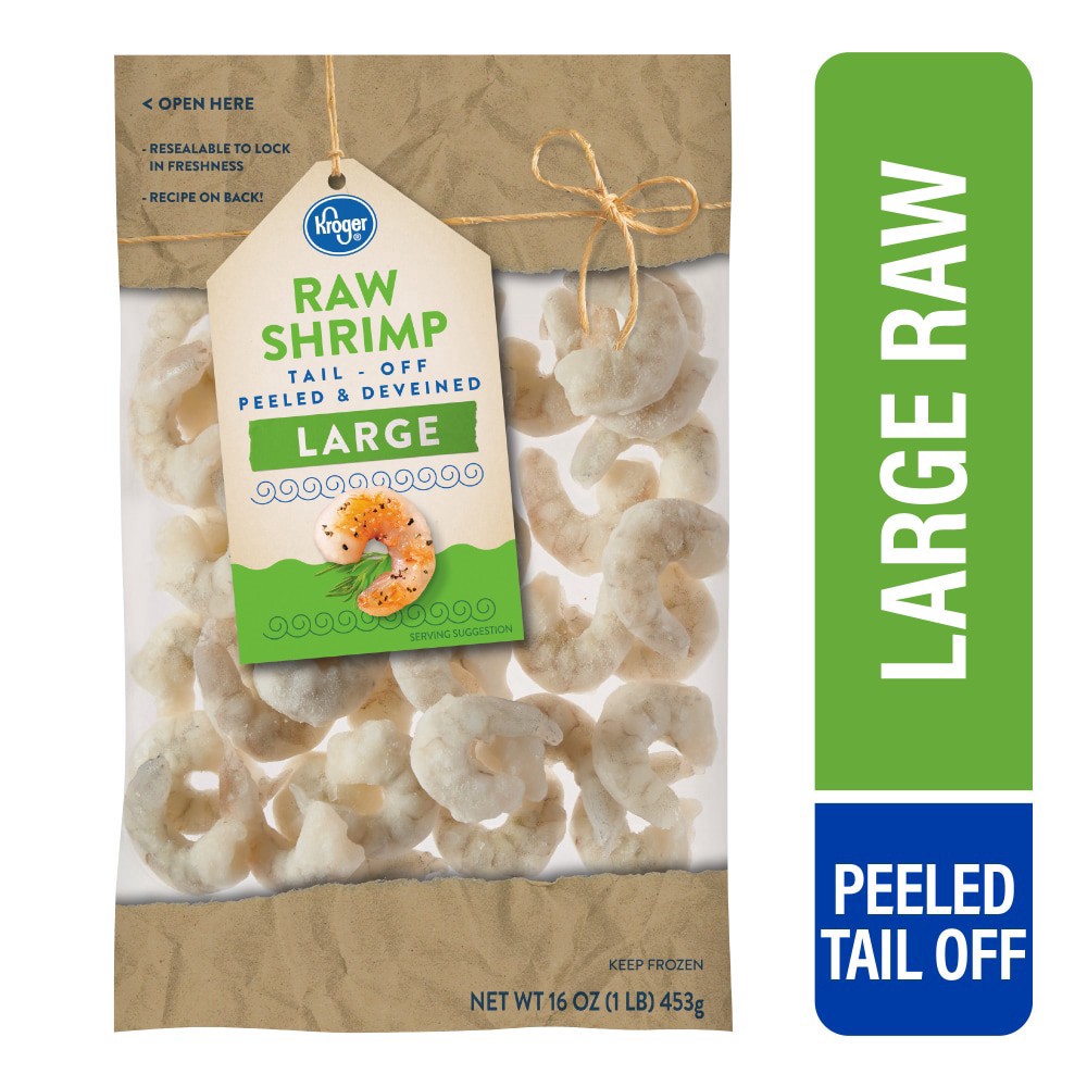 slide 3 of 3, Kroger Large Peeled & Deveined Raw Shrimp Tail-Off, 16 oz