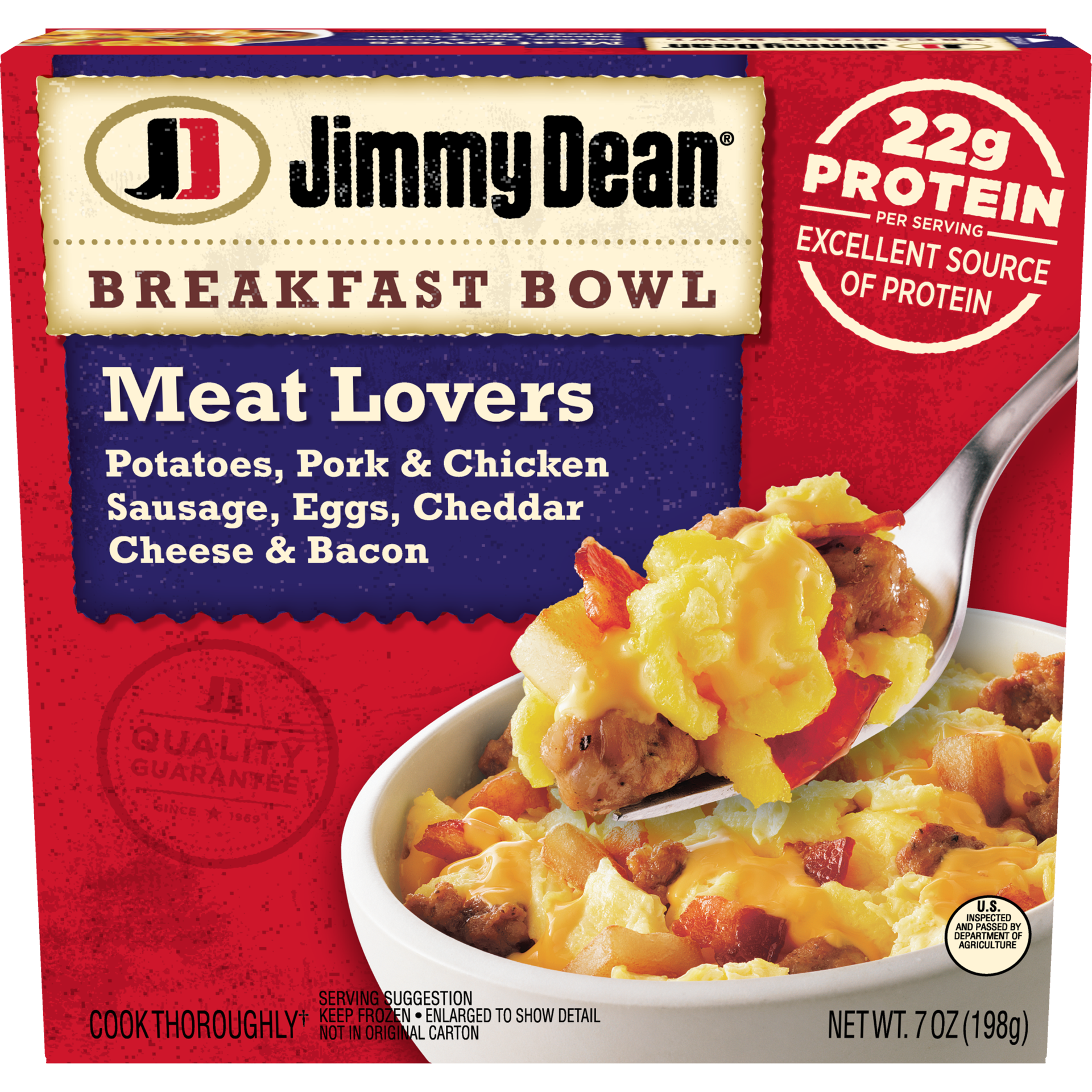 slide 1 of 9, Jimmy Dean Breakfast Bowl Meat Lovers, Frozen, 7 oz Bowl, 198.45 g