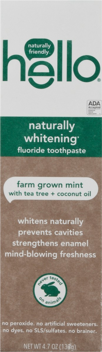 slide 4 of 9, Hello Naturally Whitening Fluoride Toothpaste, Tea Tree + Coconut Oil, Vegan & SLS Free, 4.7 oz