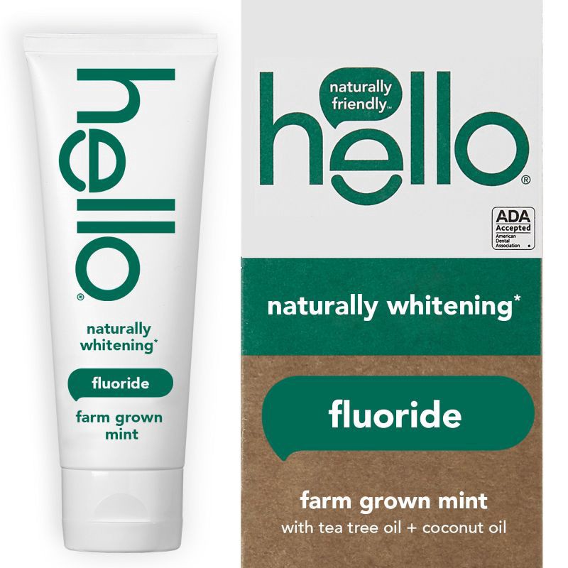 slide 1 of 9, Hello Naturally Whitening Fluoride Toothpaste, Tea Tree + Coconut Oil, Vegan & SLS Free, 4.7 oz