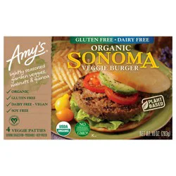 Amy's Frozen Veggie Burger, Organic Sonoma, Gluten Free, Dairy Free, 10 oz.