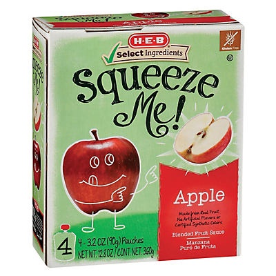 slide 1 of 1, H-E-B Squeeze Me! Sweet Apple Pouches, 4 ct; 3.2 oz