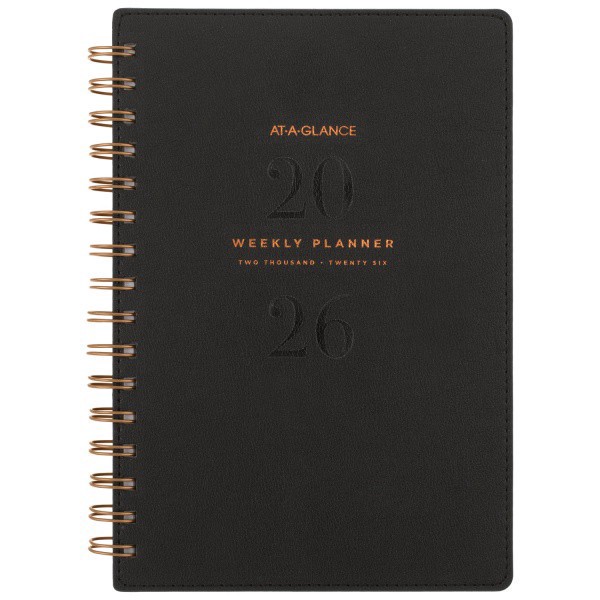 slide 1 of 10, AT-A-GLANCE® Signature Collection 2026 Weekly Monthly Planner, Black, Small, 5 1/2"" x 8 1/2"", 1 ct