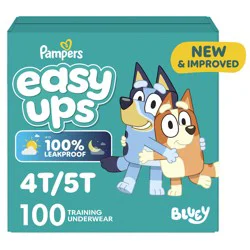 Pampers Easy Ups Girls & Boys Potty Training Pants, Size 6 (4T5T), 100 Count, Bluey Absorbent Training Underwear, Up to 100% Leakproof Day and Night, Hypoallergenic