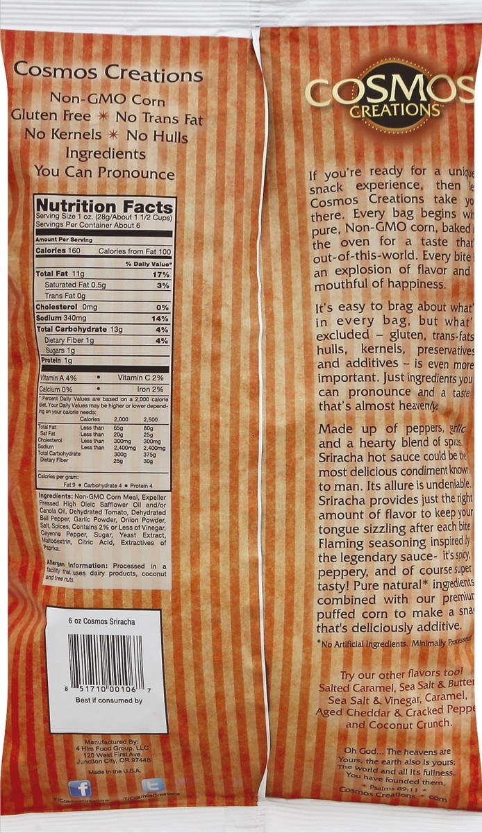 slide 6 of 6, Cosmos Creations Ccrea Puffed Corn Spcy Srirach, 6 oz