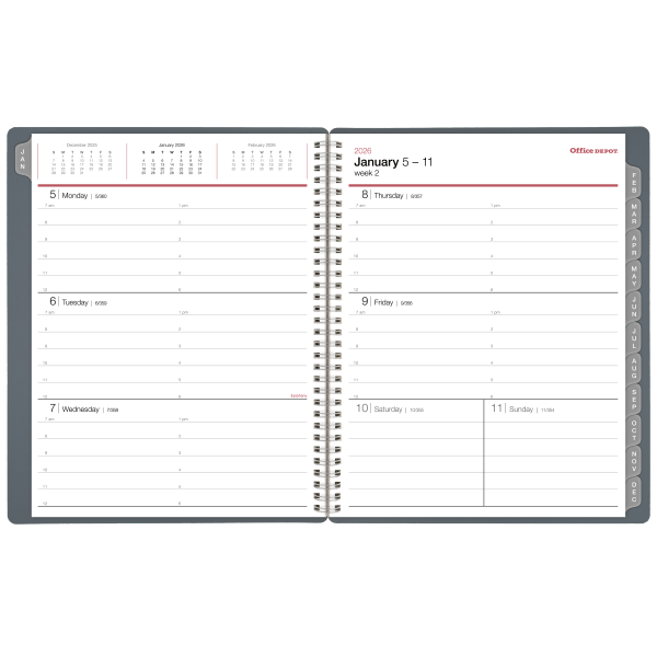 slide 3 of 6, Office Depot Brand Weekly Monthly Appointment Book, 8 1/2"" x 11"", Silver, January 2026 to December 2026, OD71053026, 1 ct