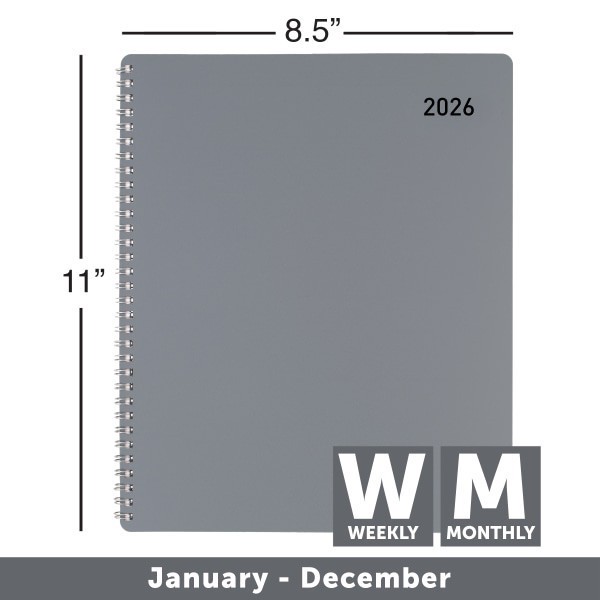 slide 6 of 6, Office Depot Brand Weekly Monthly Appointment Book, 8 1/2"" x 11"", Silver, January 2026 to December 2026, OD71053026, 1 ct